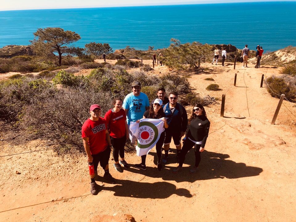 Italian students at beach hike