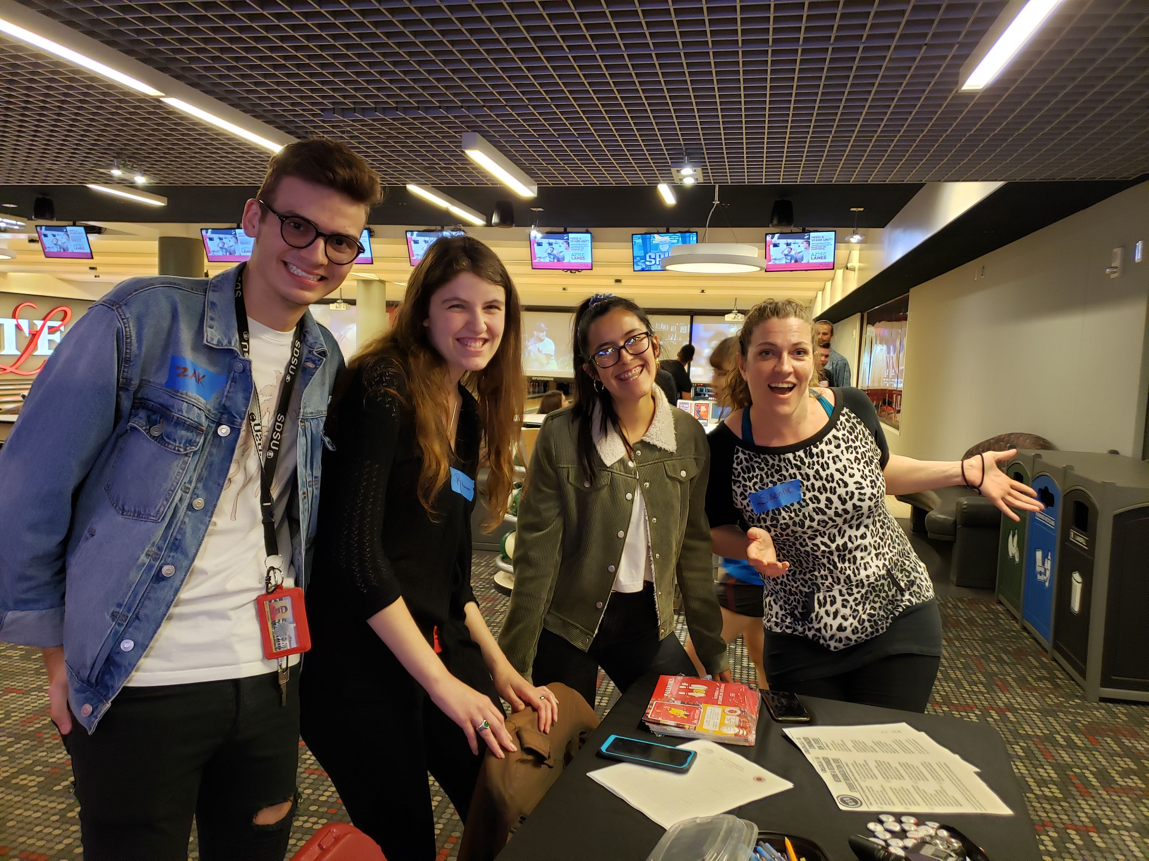 French students at bowling alley